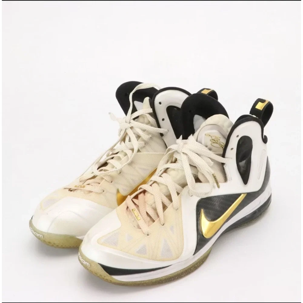 Nike LeBron 9 P.S. Elite Home White Gold Black 516958-100 Mens Size 12 High Top